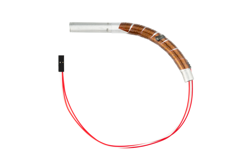 Kapton®-/Polyimid- Heizfolie, um flexible oder starre Kunststoff- bzw. Edelstahlleitungen gewickelt.